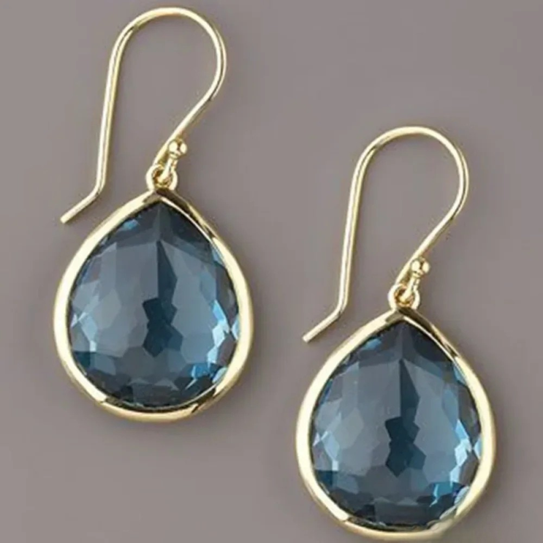 Aretes colgantes retro con cristal azul