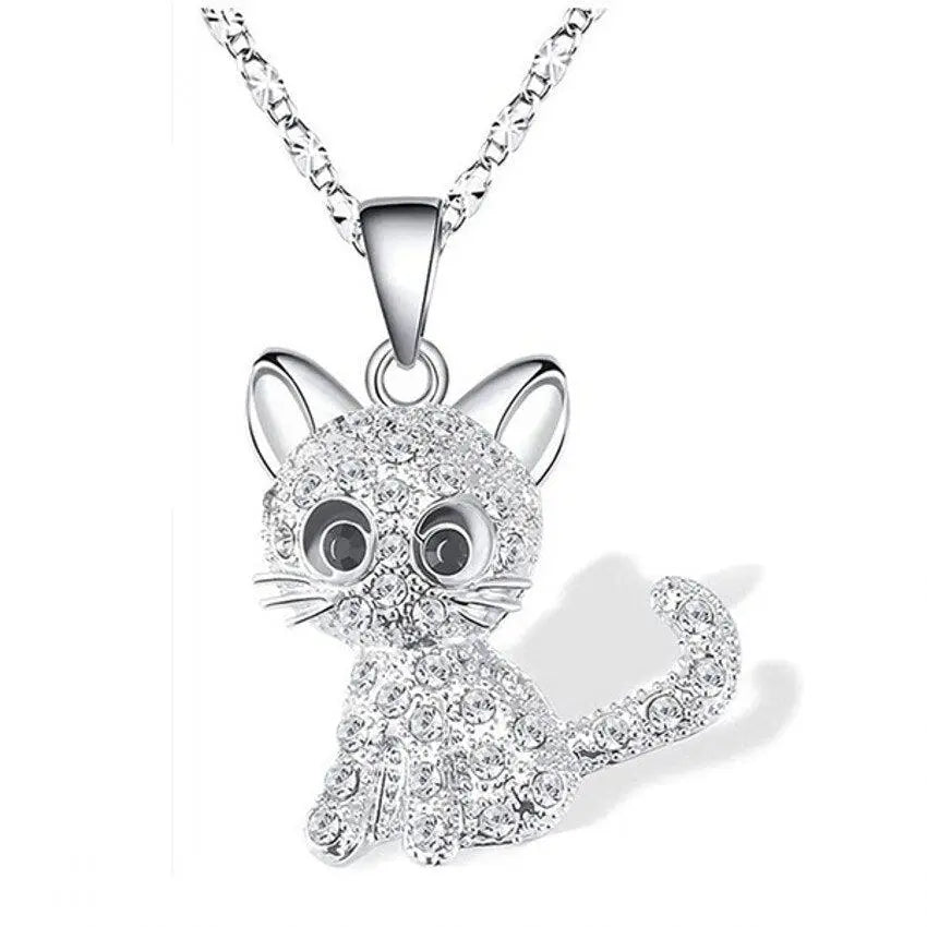 Collana in argento con gattini e zirconia colorata