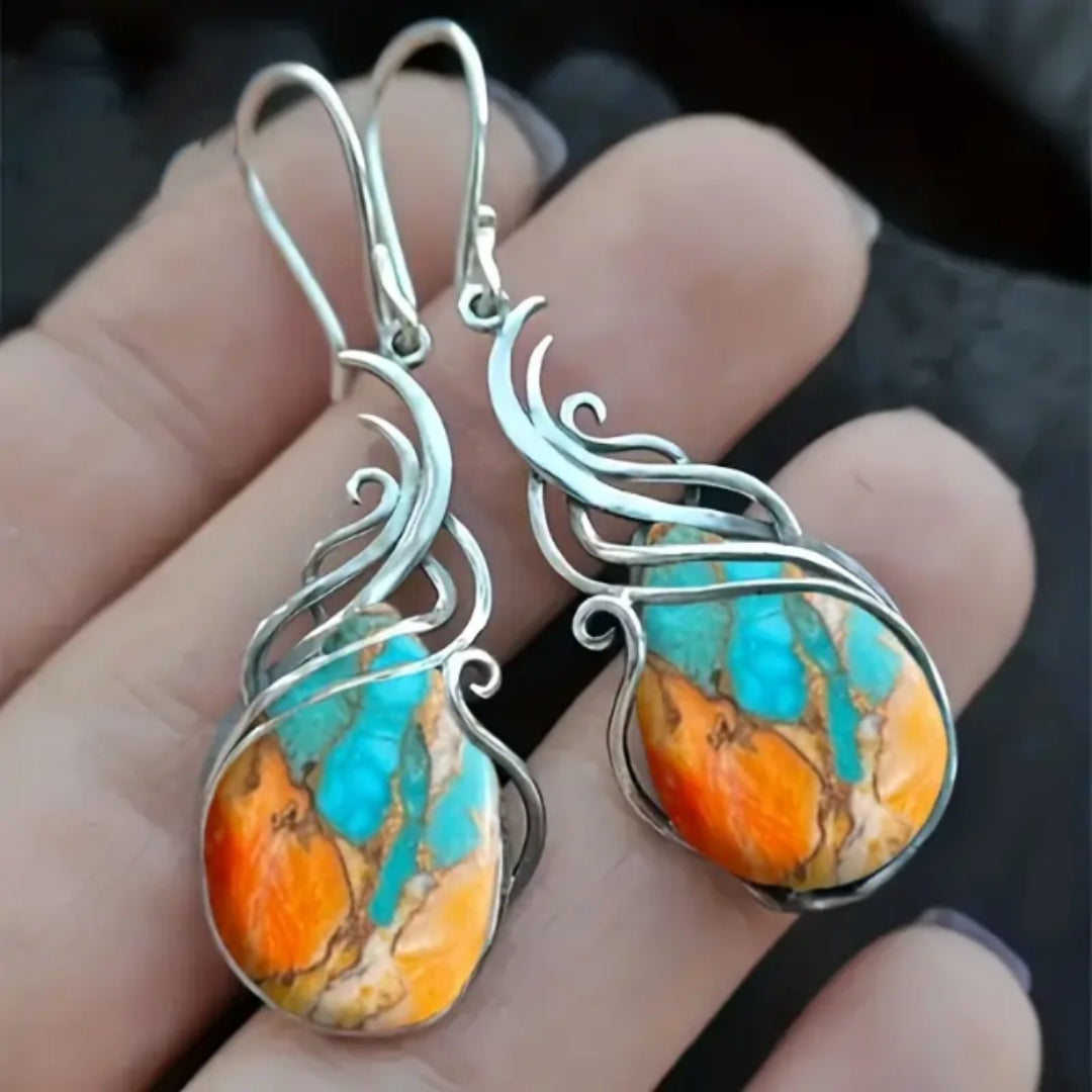 Aretes colgantes elegantes con piedra preciosa