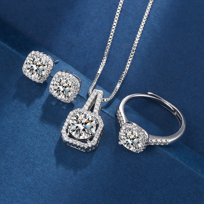 Conjunto de joyería exclusivo Aria con corte radiante cuadrado en oro blanco