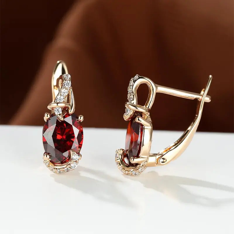 Crimson Twilight Drop Earrings | Gold
