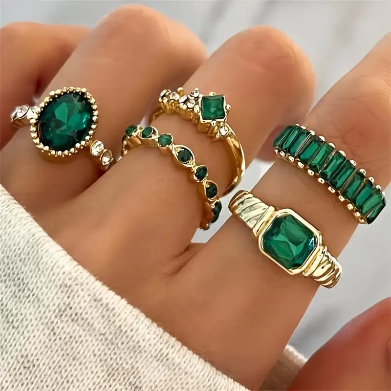 Set de anillos Zarina con exquisitas esmeraldas