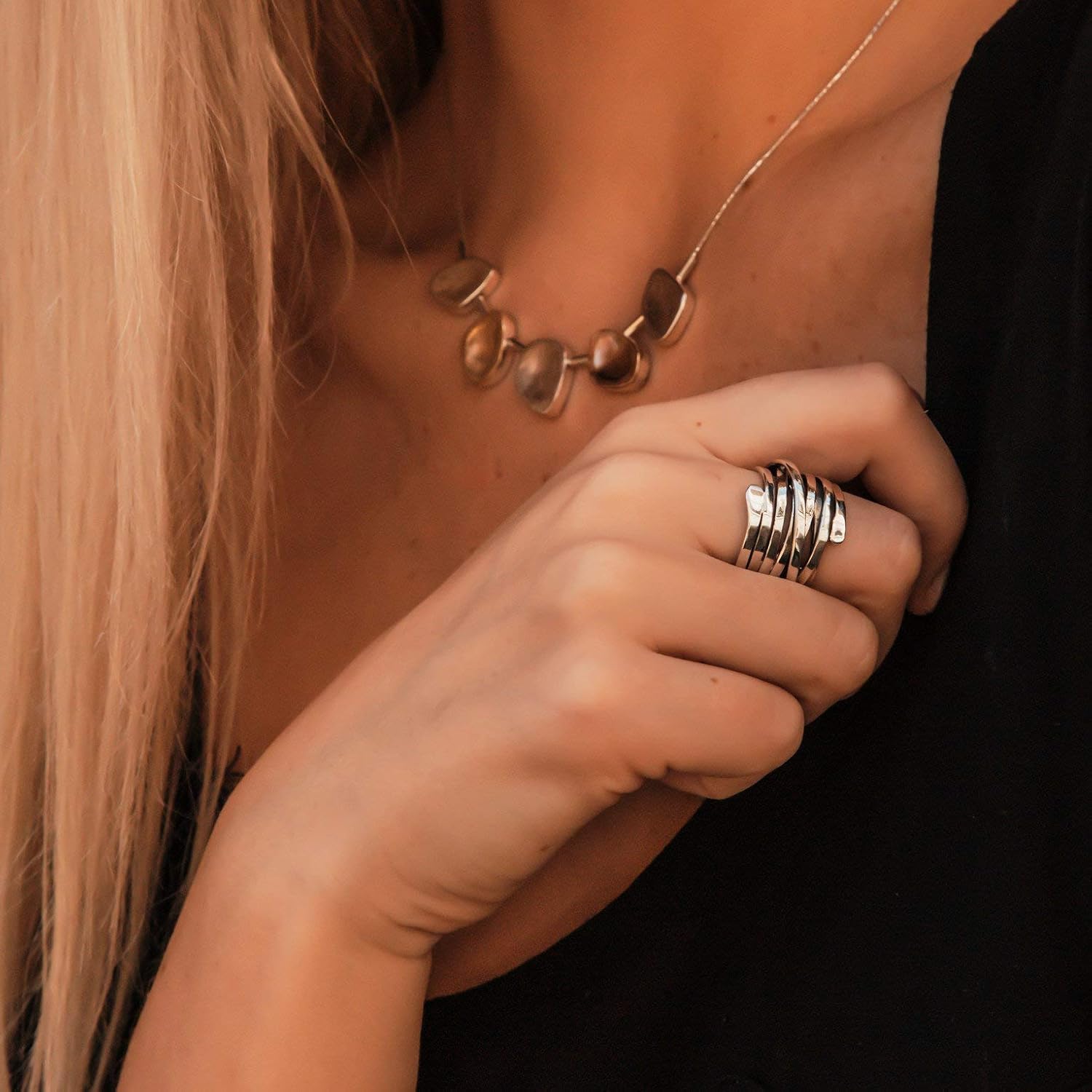 Bliss - Anillo vintage plateado de capa gruesa