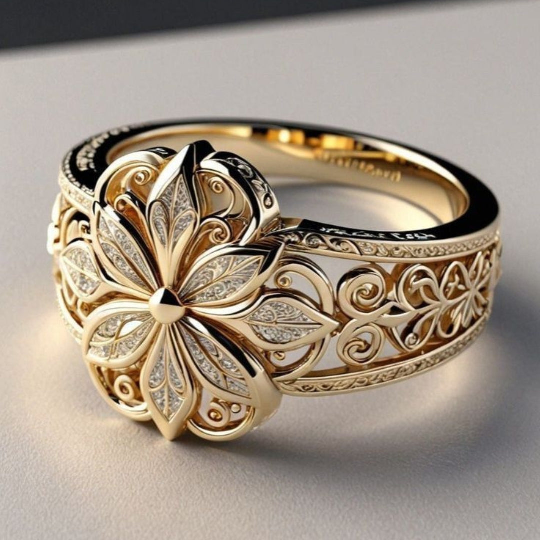 Anello in oro con zirconi floreali esotici