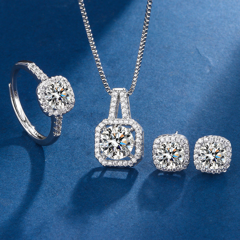 Set de joyería exclusivo Aria con corte radiante cuadrado en oro blanco