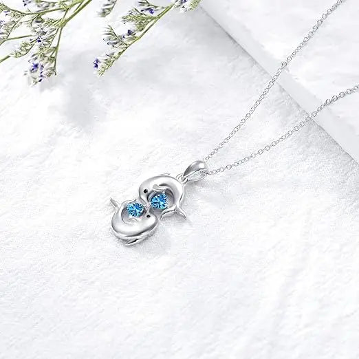 Opal Blue Dolphin Pendant Necklace
